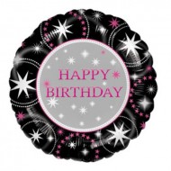 Pink & Black Sparkle Happy Birthday Balloon